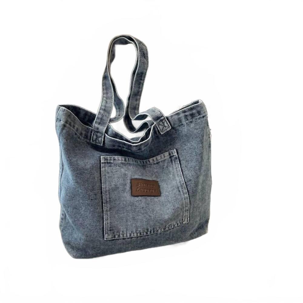 NEW DIPPED SHOP women's washed denim shoulder bag in light blue